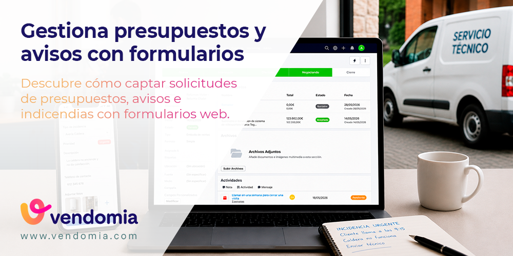 Formularios web para gestionar avisos urgentes y solicitudes de presupuesto