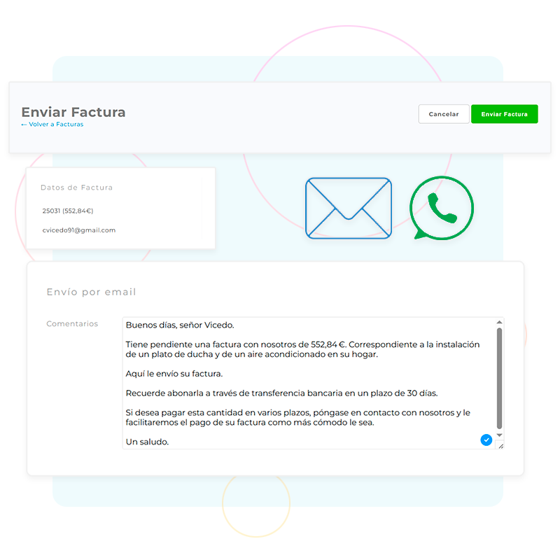 Envío de facturas por email y WhatsApp